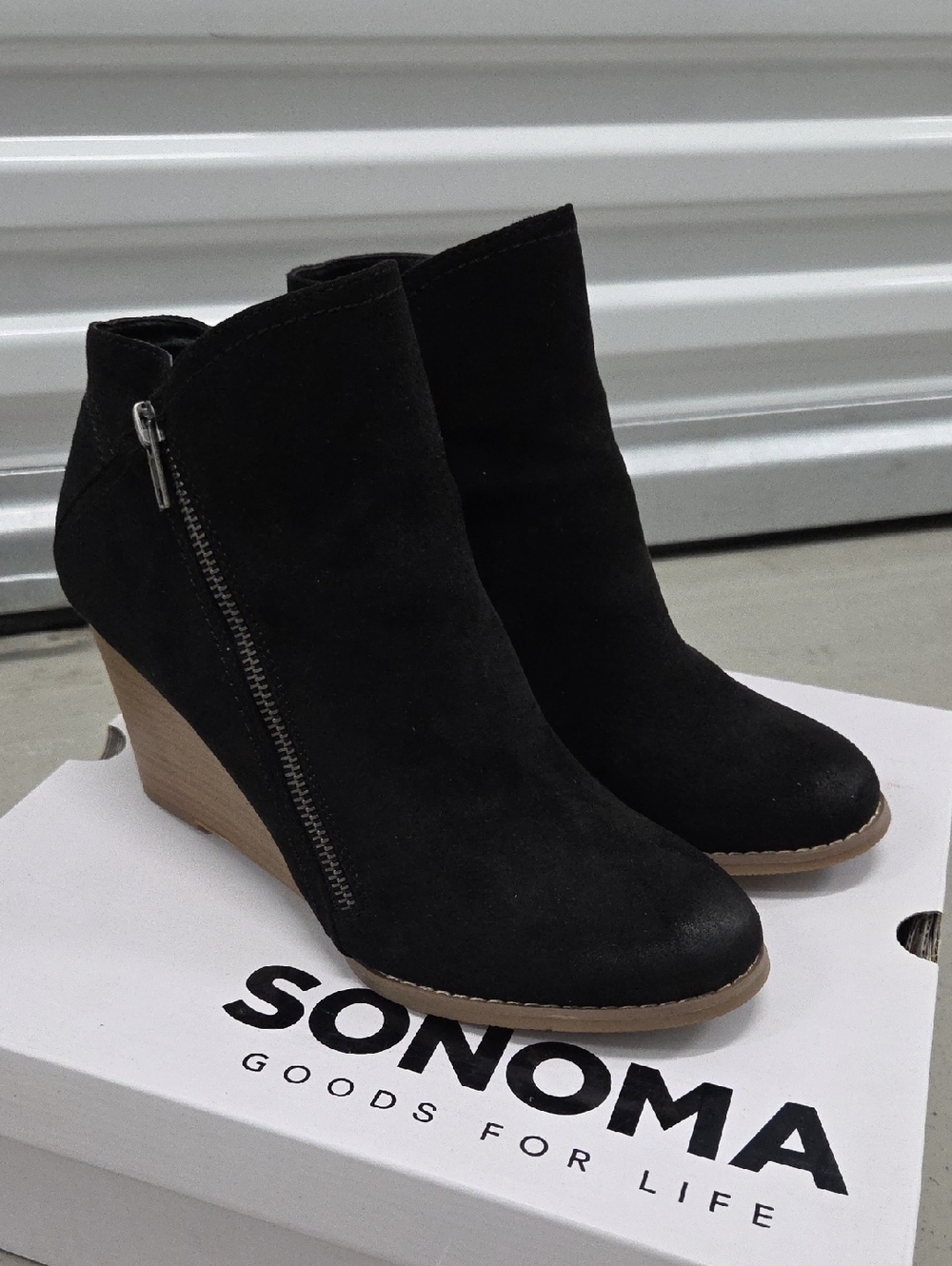 Sonoma Black Suede Wedge Ankle Booties with Side Zip